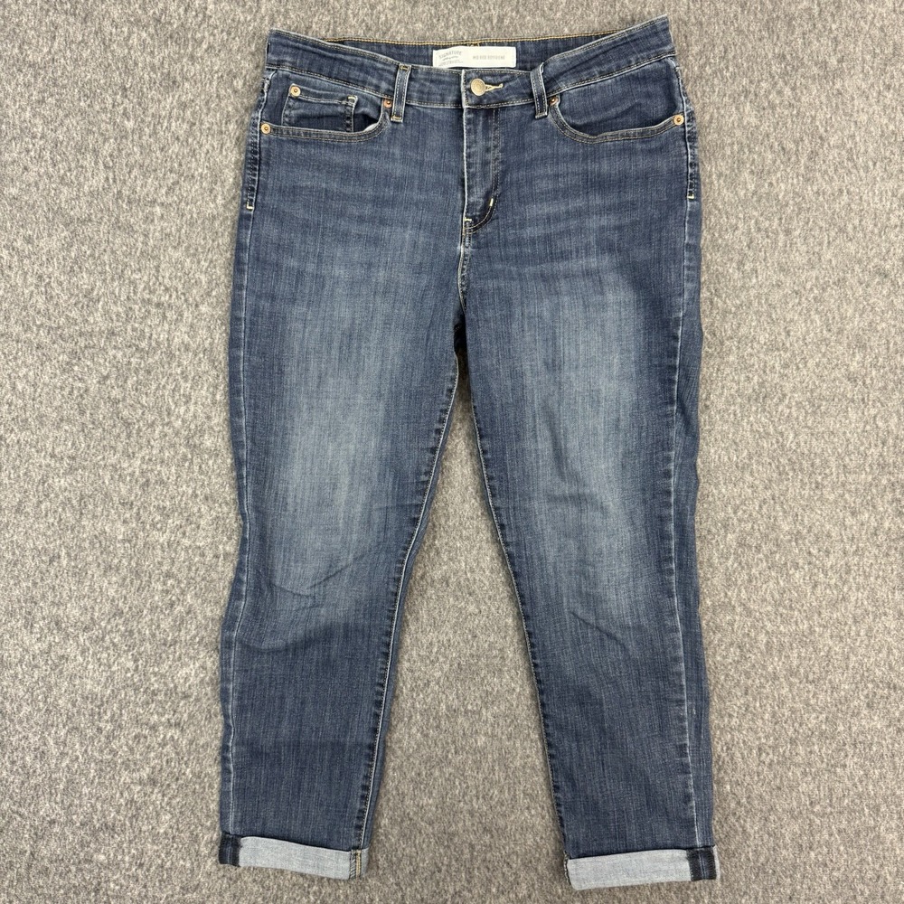 Levis Signature Jeans Womens 14 Mid Rise Straight Leg Dark Wash Denim Cuffed